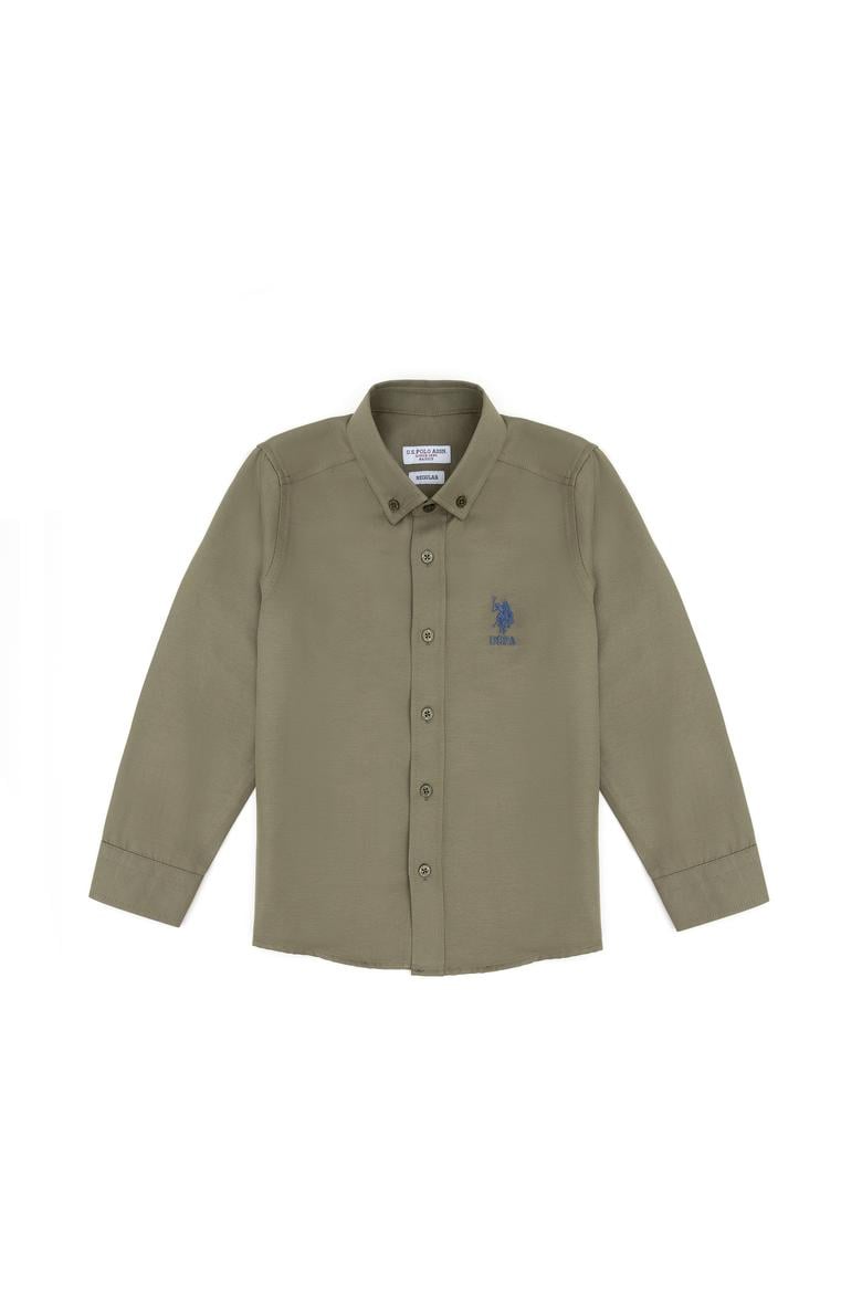 Erkek Çocuk Haki Uzun Kollu Basic Gömlek