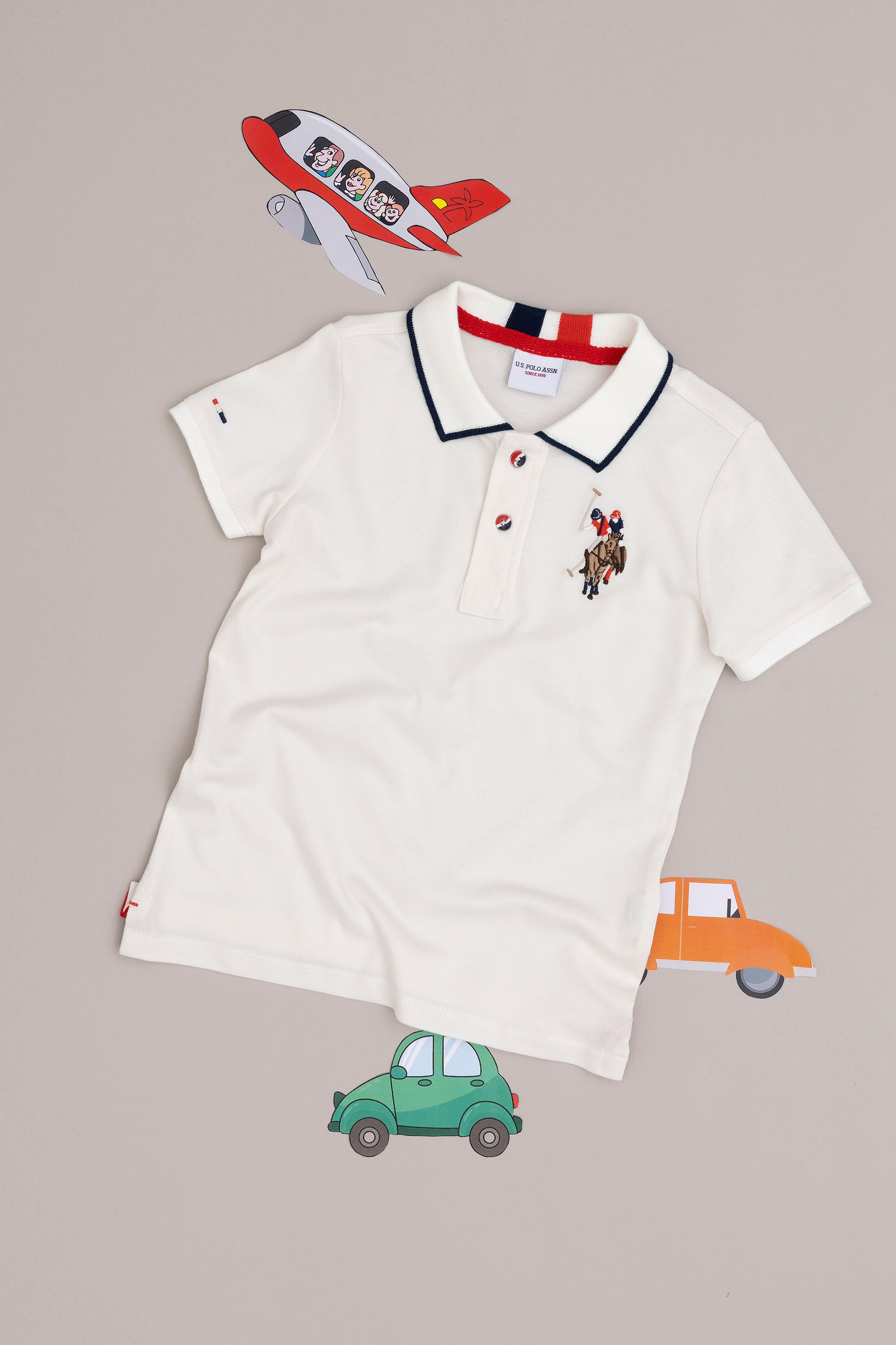 Erkek Çocuk Ekru Basic Polo Yaka Tişört - Image 1