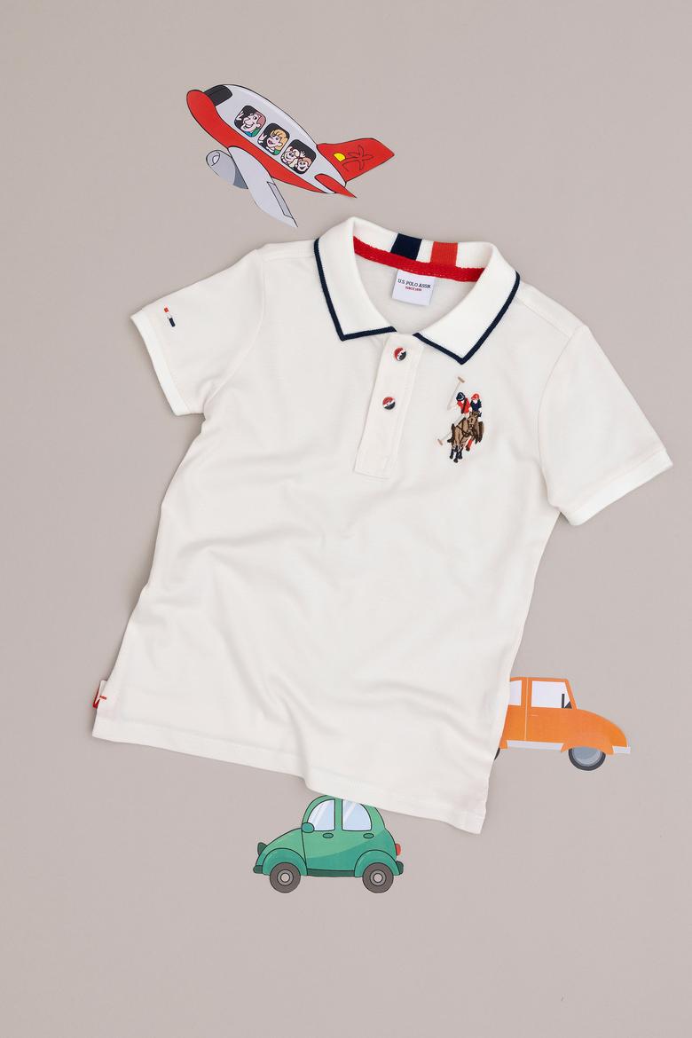 Erkek Çocuk Ekru Basic Polo Yaka Tişört