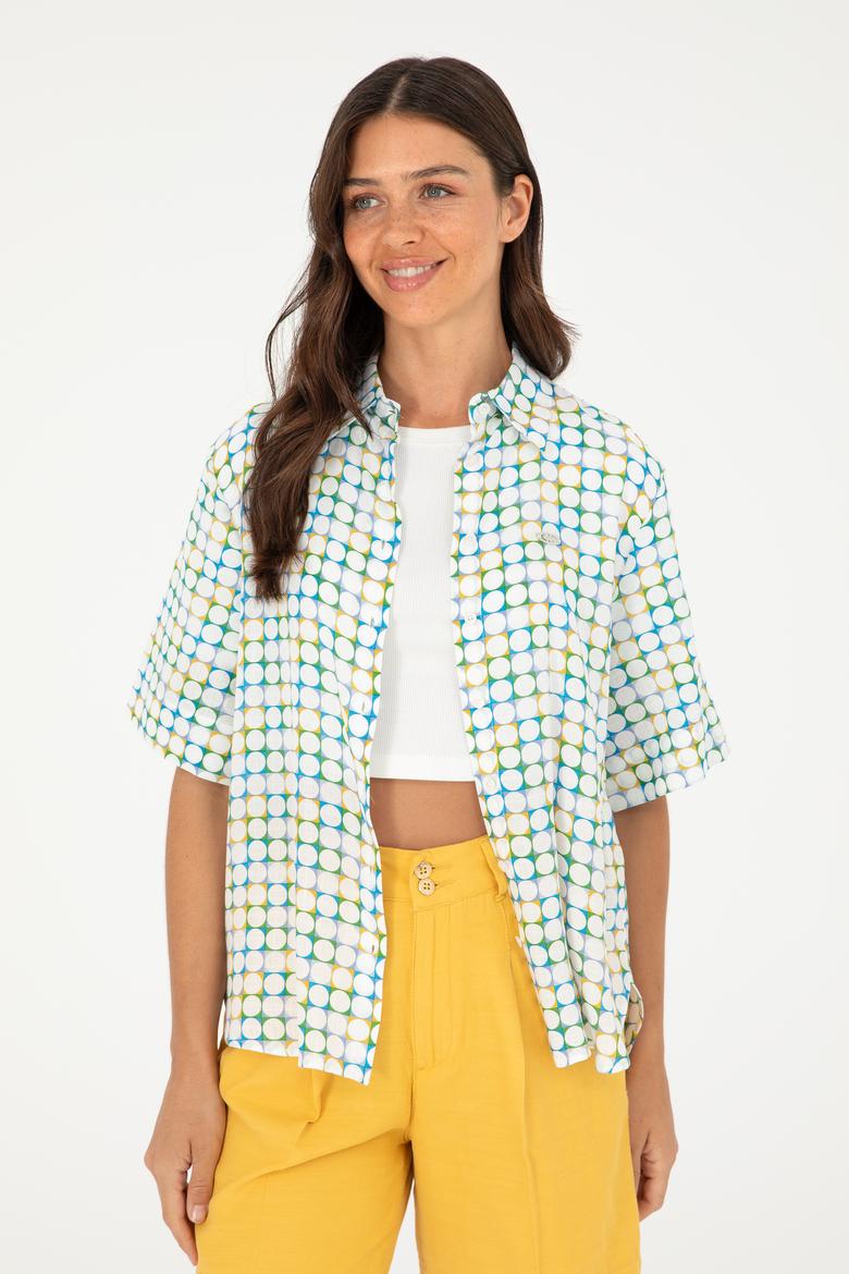 Kadın Saks Kısa Kollu Gömlek - 50283631007