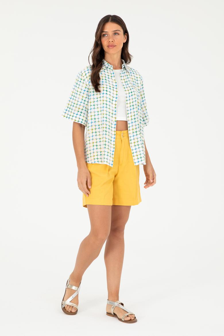 Kadın Saks Kısa Kollu Gömlek - 50283631007