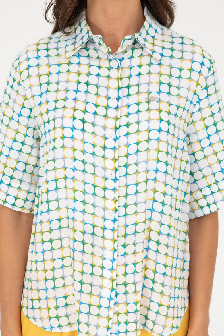 Kadın Saks Kısa Kollu Gömlek - 50283631007