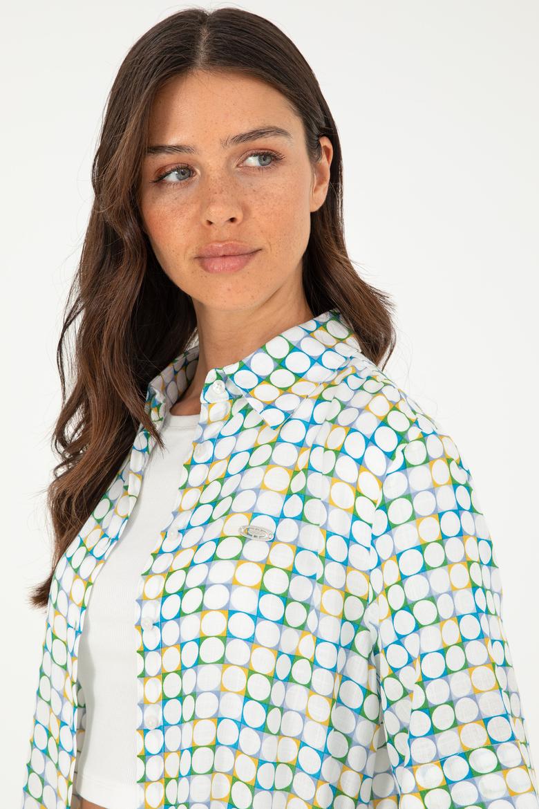 Kadın Saks Kısa Kollu Gömlek - 50283631007