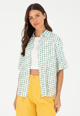 Kadın Saks Kısa Kollu Gömlek - 50283631007