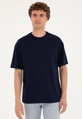 Erkek Comfort Fit Bisiklet Yaka Lacivert Tişört - 50294216016