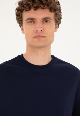 Erkek Comfort Fit Bisiklet Yaka Lacivert Tişört - 50294216016