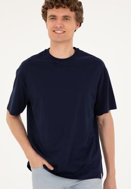 Erkek Comfort Fit Bisiklet Yaka Lacivert Tişört - 50294216016