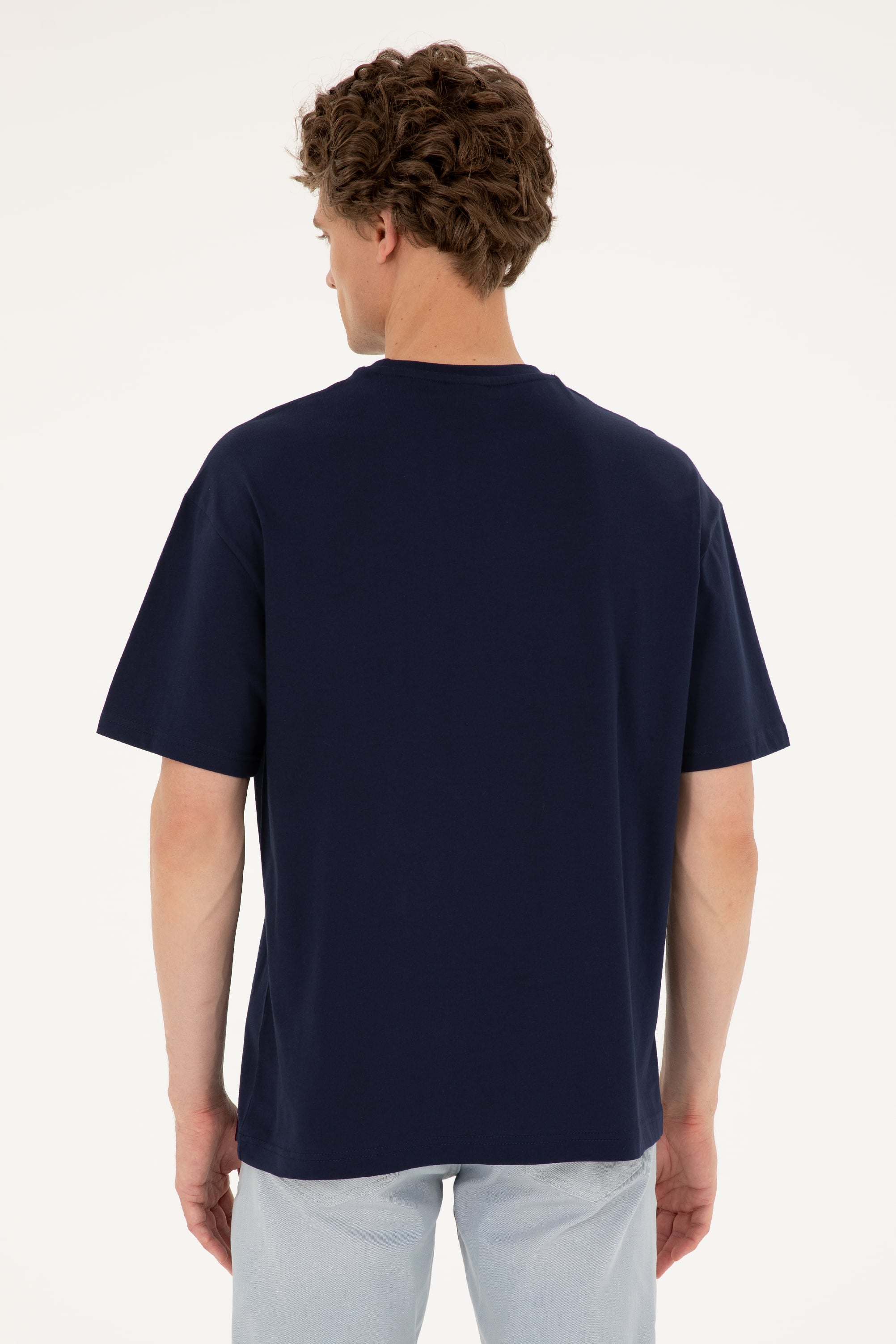 Erkek Comfort Fit Bisiklet Yaka Lacivert Tişört - Image 5