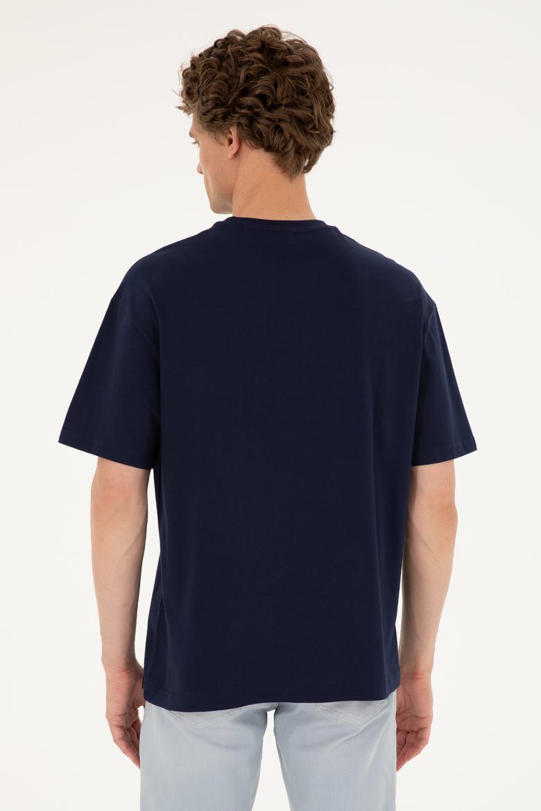 Erkek Comfort Fit Bisiklet Yaka Lacivert Tişört - 50294216016