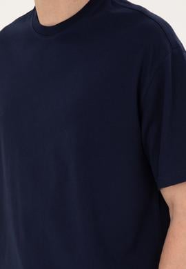 Erkek Comfort Fit Bisiklet Yaka Lacivert Tişört - 50294216016