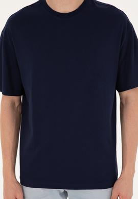 Erkek Comfort Fit Bisiklet Yaka Lacivert Tişört - 50294216016