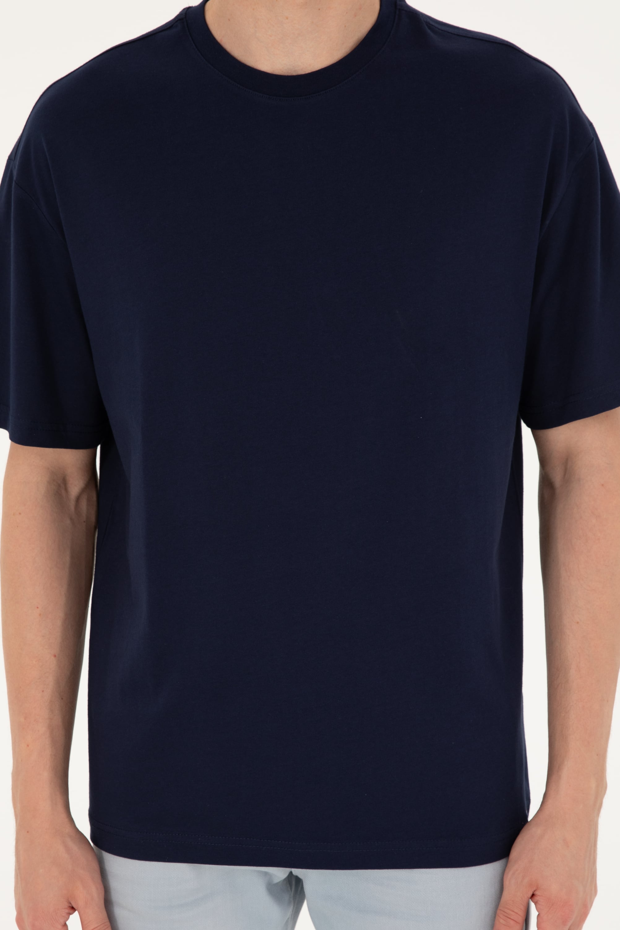 Erkek Comfort Fit Bisiklet Yaka Lacivert Tişört - Image 6