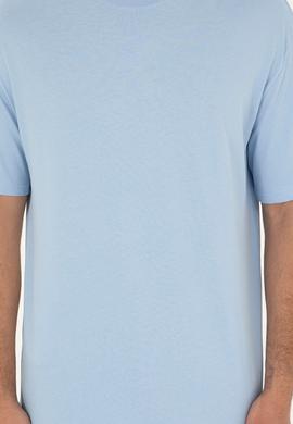 Erkek Comfort Fit Bisiklet Yaka Açık Mavi Tişört - 50294216089