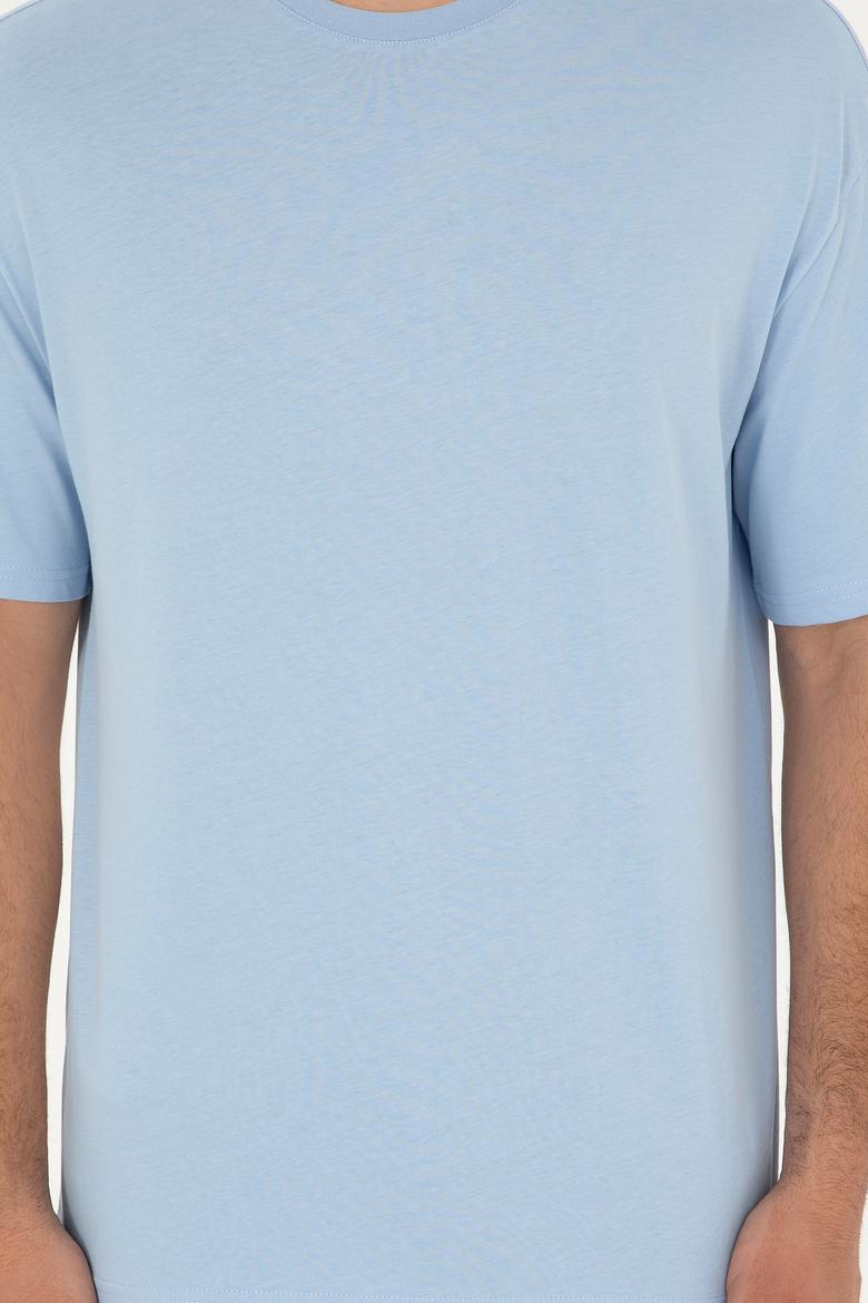 Erkek Comfort Fit Bisiklet Yaka Açık Mavi Tişört - 50294216089
