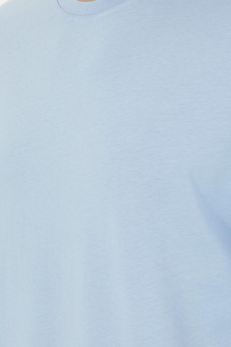 Erkek Comfort Fit Bisiklet Yaka Açık Mavi Tişört - 50294216089