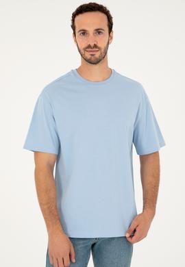 Erkek Comfort Fit Bisiklet Yaka Açık Mavi Tişört - 50294216089