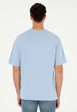 Erkek Comfort Fit Bisiklet Yaka Açık Mavi Tişört - 50294216089