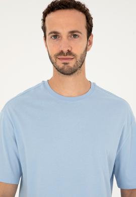 Erkek Comfort Fit Bisiklet Yaka Açık Mavi Tişört - 50294216089