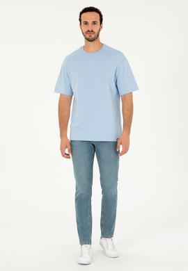 Erkek Comfort Fit Bisiklet Yaka Açık Mavi Tişört - 50294216089