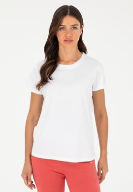 Kadın Beyaz Bisiklet Yaka Basic Tişört - 50296152028