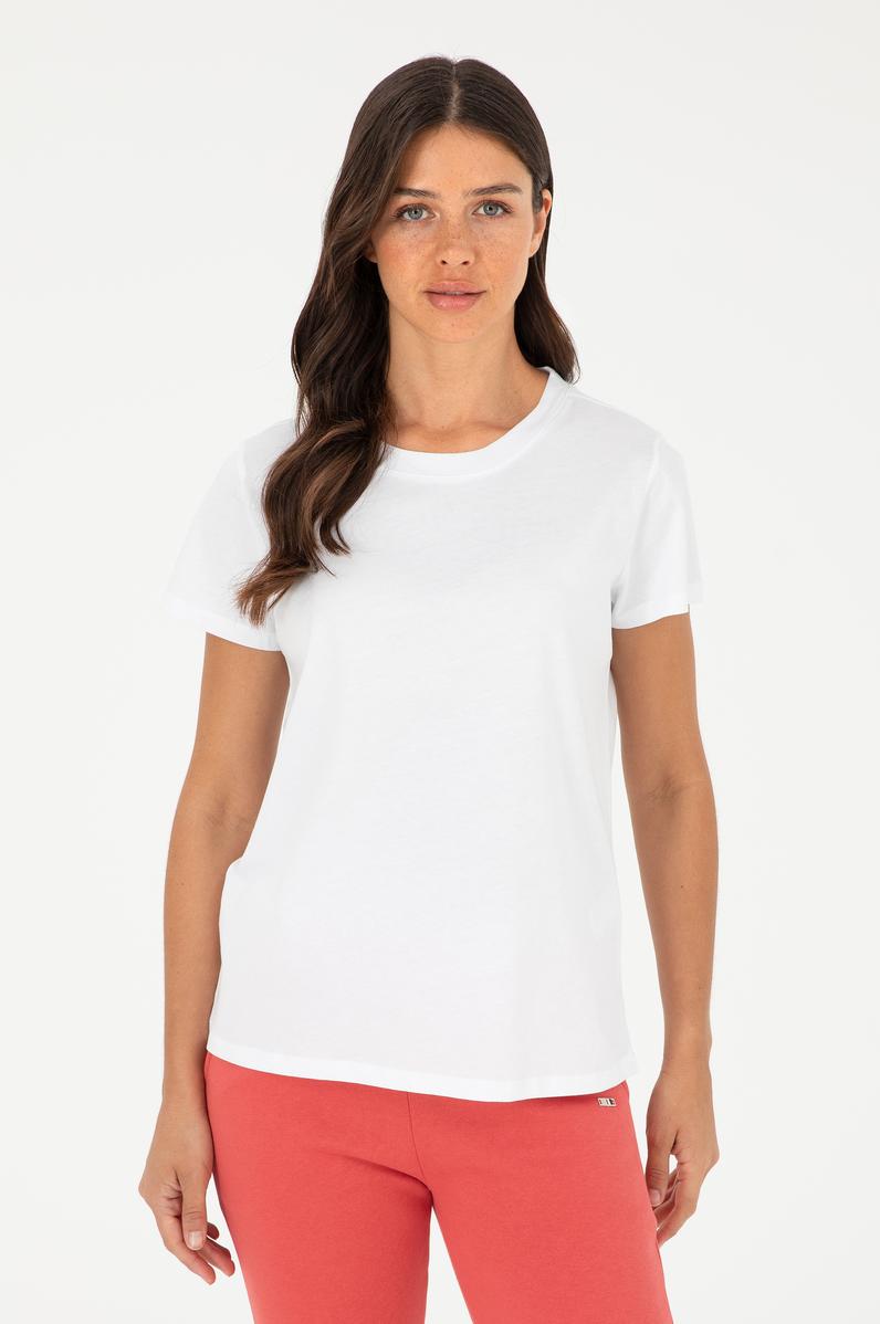 Kadın Beyaz Bisiklet Yaka Basic Tişört