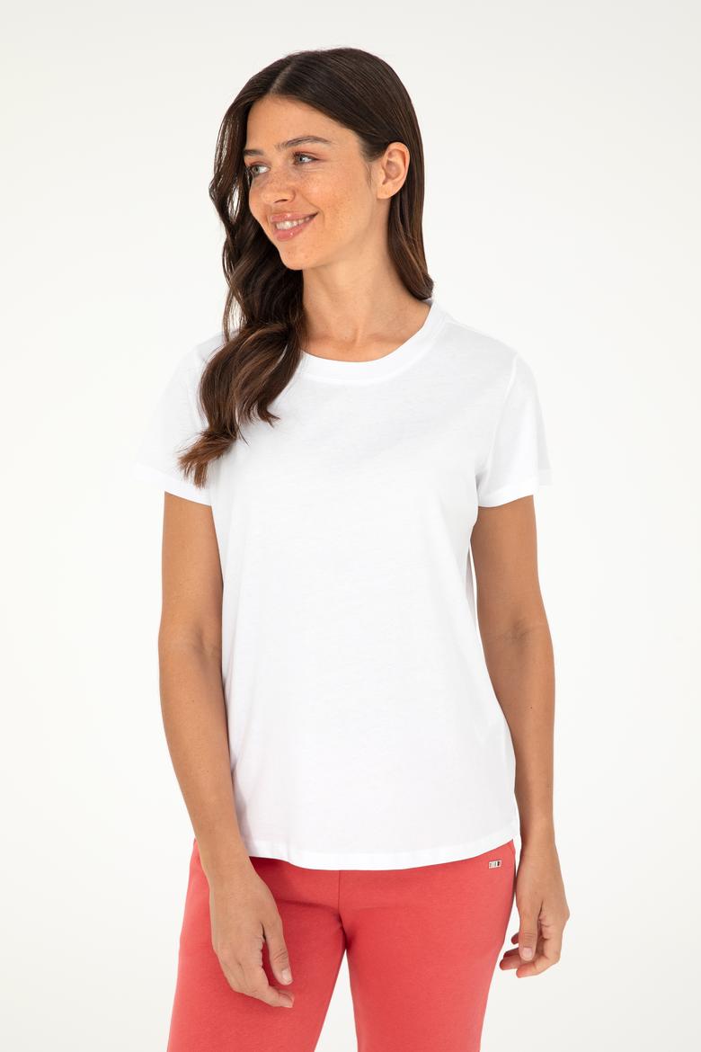 Kadın Beyaz Bisiklet Yaka Basic Tişört - 50296152028