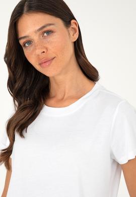 Kadın Beyaz Bisiklet Yaka Basic Tişört - 50296152028