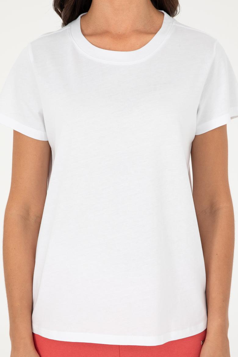 Kadın Beyaz Bisiklet Yaka Basic Tişört - 50296152028