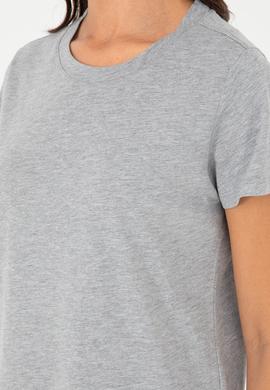 Kadın Gri Melanj Bisiklet Yaka Basic Tişört - 50296152036