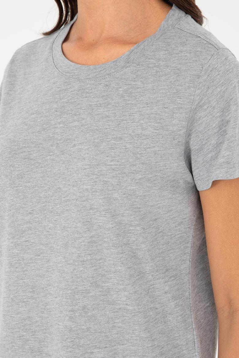 Kadın Gri Melanj Bisiklet Yaka Basic Tişört - 50296152036