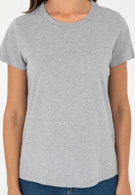 Kadın Gri Melanj Bisiklet Yaka Basic Tişört - 50296152036