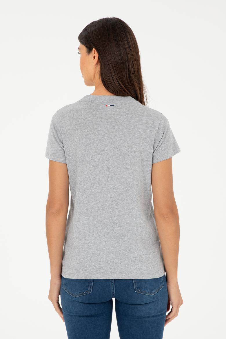 Kadın Gri Melanj Bisiklet Yaka Basic Tişört - 50296152036