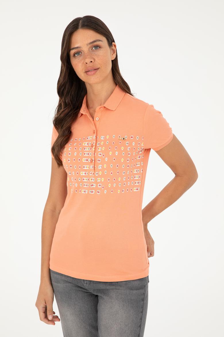 Kadın Somon Polo Yaka Tişört - 50282885008