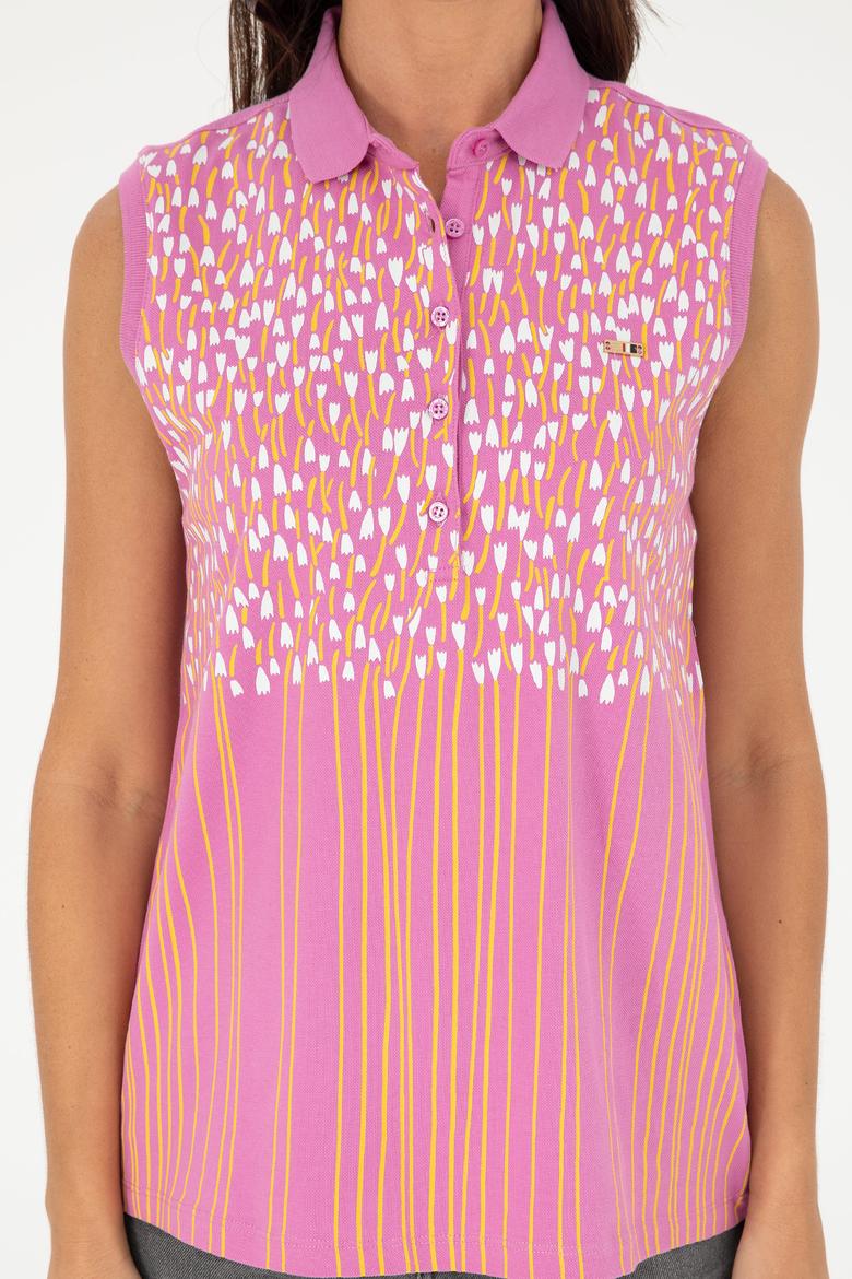 Kadın Pembe Kolsuz Polo Yaka Tişört - 50282905022