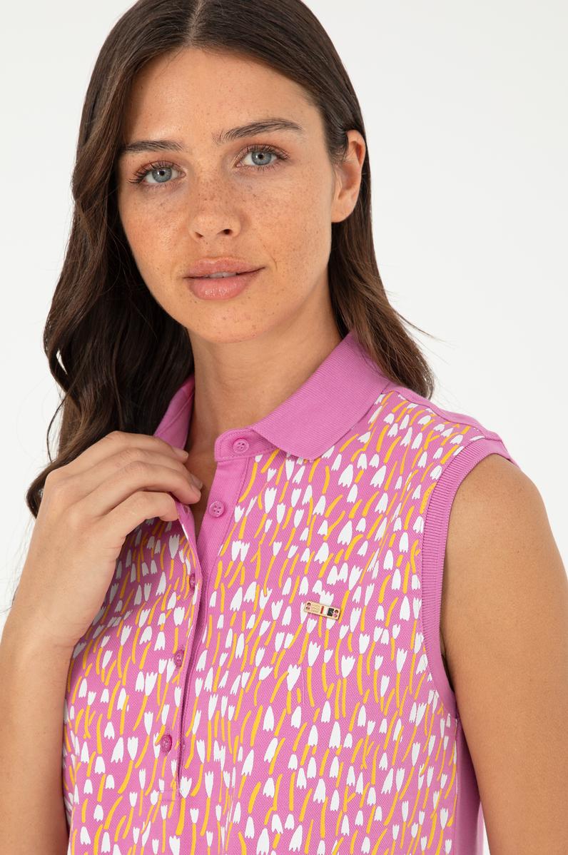 Kadın Pembe Kolsuz Polo Yaka Tişört