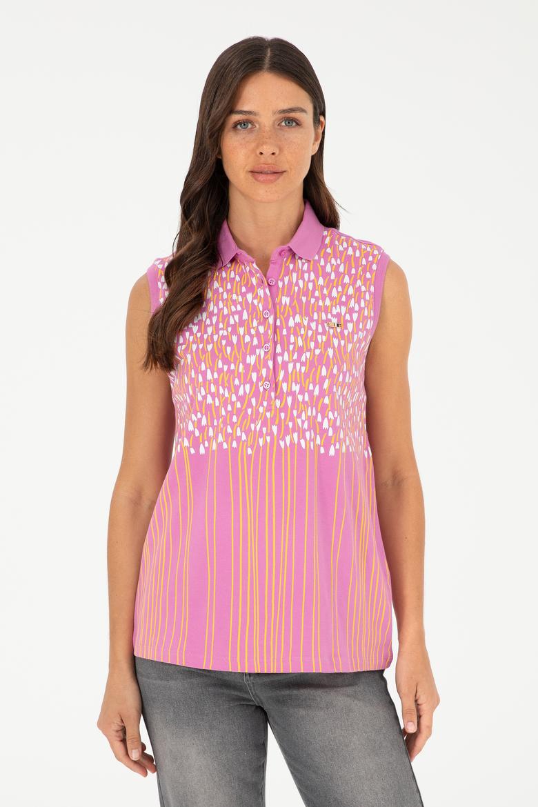 Kadın Pembe Kolsuz Polo Yaka Tişört