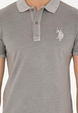 Erkek Slim Fit Polo Yaka Koyu Gri Basic Tişört - 50279591186