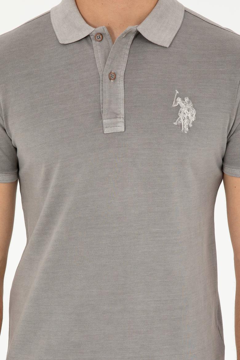 Erkek Slim Fit Polo Yaka Koyu Gri Basic Tişört - 50279591186