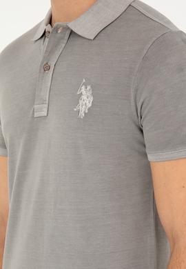 Erkek Slim Fit Polo Yaka Koyu Gri Basic Tişört - 50279591186
