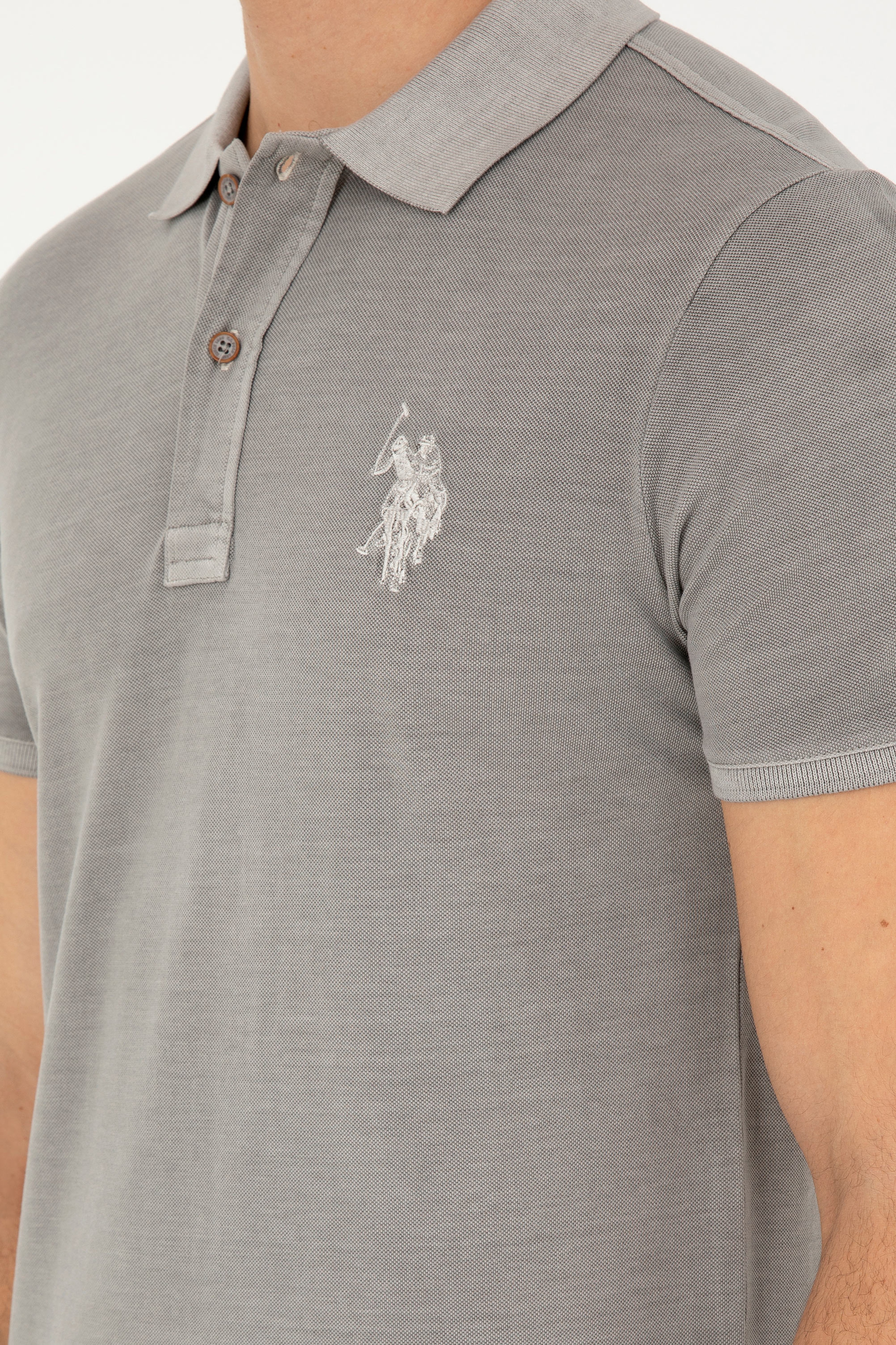 Erkek Slim Fit Polo Yaka Koyu Gri Basic Tişört - Image 7