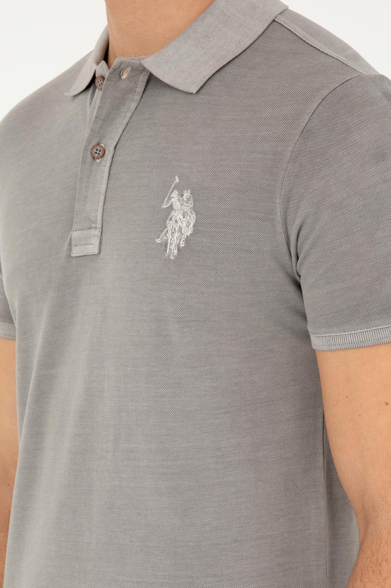 Erkek Slim Fit Polo Yaka Koyu Gri Basic Tişört