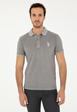 Erkek Slim Fit Polo Yaka Koyu Gri Basic Tişört - 50279591186
