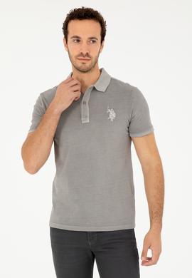 Erkek Slim Fit Polo Yaka Koyu Gri Basic Tişört - 50279591186