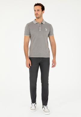 Erkek Slim Fit Polo Yaka Koyu Gri Basic Tişört - 50279591186