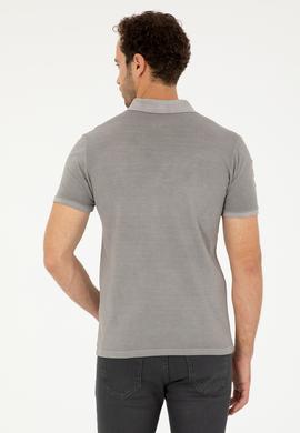 Erkek Slim Fit Polo Yaka Koyu Gri Basic Tişört - 50279591186