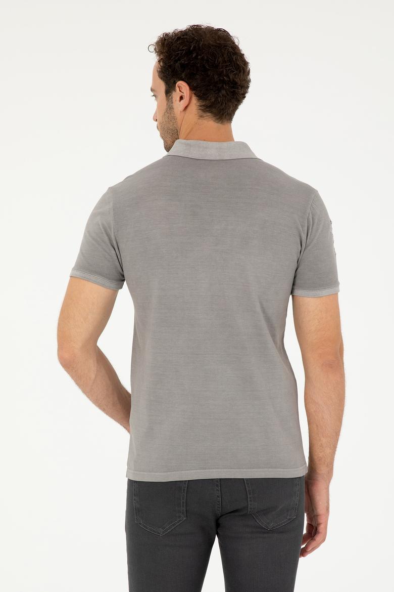 Erkek Slim Fit Polo Yaka Koyu Gri Basic Tişört - 50279591186