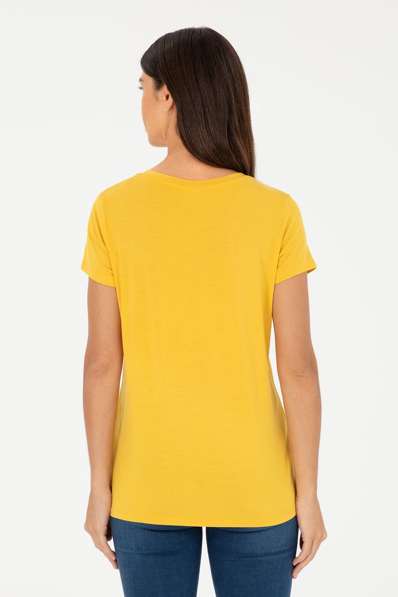 Kadın Safran V Yaka Basic Tişört - 50280019053