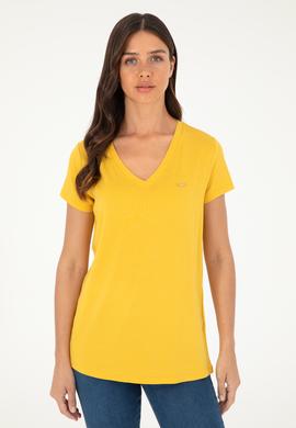 Kadın Safran V Yaka Basic Tişört - 50280019053