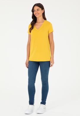 Kadın Safran V Yaka Basic Tişört - 50280019053