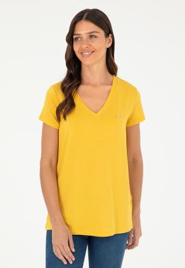 Kadın Safran V Yaka Basic Tişört - 50280019053